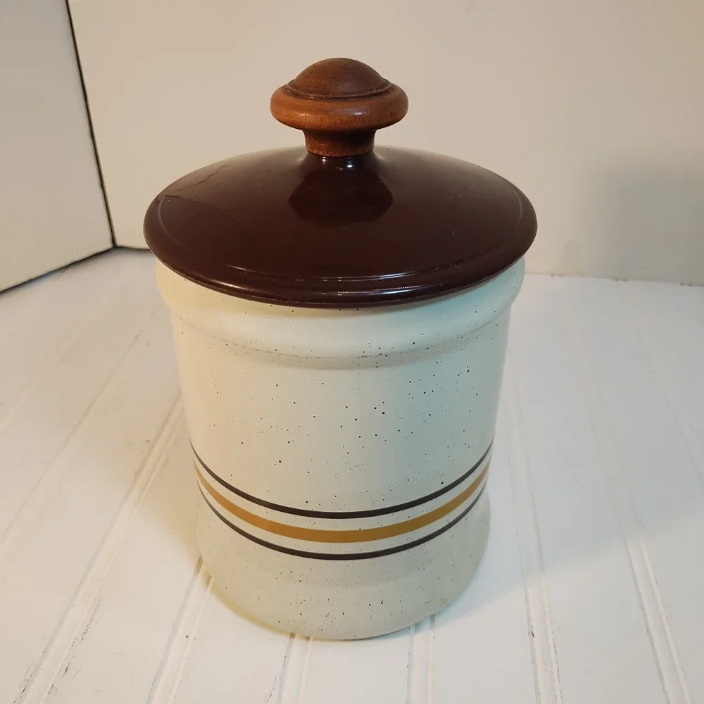 Vintage Canister West Bend Metal Brown Speckled Stripe Set of 4 Retro MCM 1970s